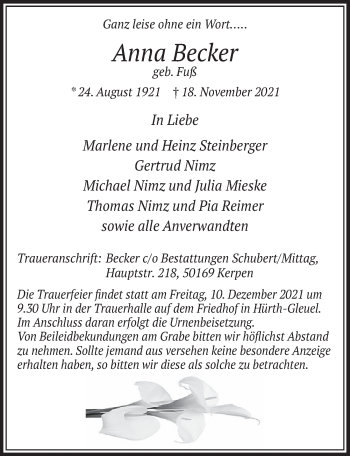 Anzeige von Anna Becker von  Wochenende 