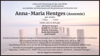 Anzeige von Anna-Maria Hentges von Kölner Stadt-Anzeiger / Kölnische Rundschau / Express