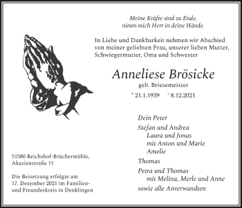 Anzeige von Anneliese Brösicke von  Lokalanzeiger 