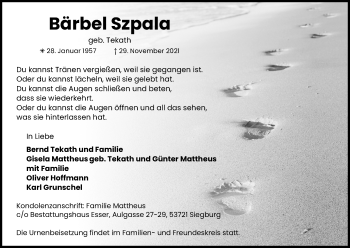 Anzeige von Bärbel Szpala von Kölner Stadt-Anzeiger / Kölnische Rundschau / Express