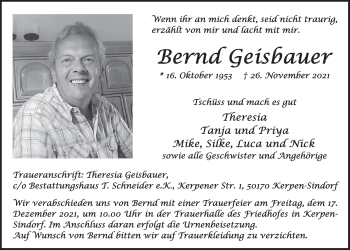 Anzeige von Bernd Geisbauer von  Werbepost 