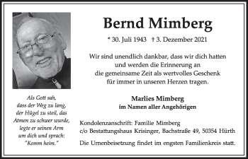 Anzeige von Bernd Mimberg von  Wochenende 