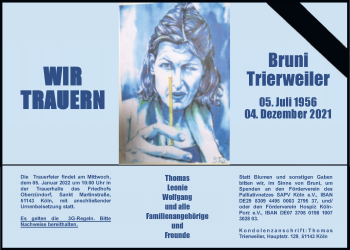 Anzeige von Bruni Trierweiler von  Kölner Wochenspiegel 