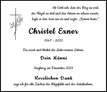 Anzeige von Christel Exner von Kölner Stadt-Anzeiger / Kölnische Rundschau / Express