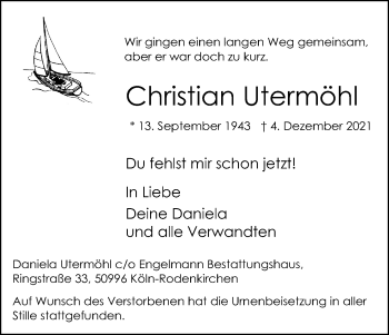 Anzeige von Christian Utermöhl von Kölner Stadt-Anzeiger / Kölnische Rundschau / Express