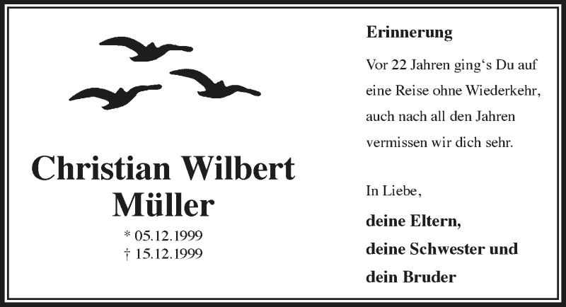  Traueranzeige für Christian Wilbert Müller vom 18.07.2023 aus  Bergisches Handelsblatt 