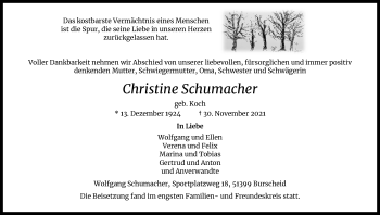 Anzeige von Christine Schumacher von Kölner Stadt-Anzeiger / Kölnische Rundschau / Express