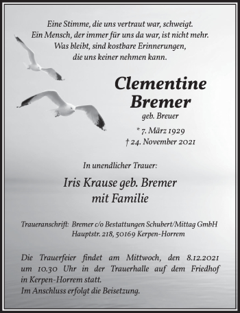 Anzeige von Clementine Bremer von  Werbepost 