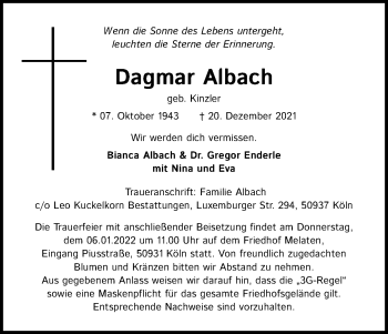 Anzeige von Dagmar Albach von Kölner Stadt-Anzeiger / Kölnische Rundschau / Express