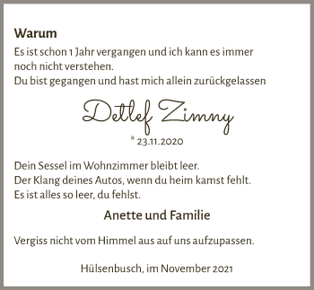 Anzeige von Detlef Zimny von  Anzeigen Echo 