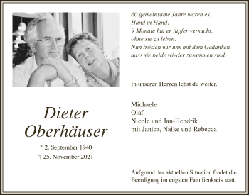Anzeige von Dieter Oberhäuser von  Bergisches Handelsblatt 