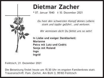 Anzeige von Dietmar Zacher von Kölner Stadt-Anzeiger / Kölnische Rundschau / Express
