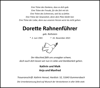 Anzeige von Dorette Rahnenführer von Kölner Stadt-Anzeiger / Kölnische Rundschau / Express