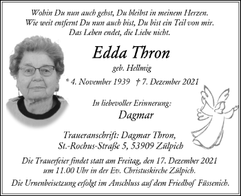 Anzeige von Edda Thron von  Blickpunkt Euskirchen 