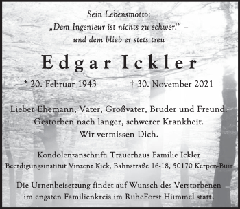 Anzeige von Edgar Ickler von  Werbepost 
