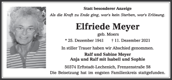 Anzeige von Elfriede Meyer von  Werbepost 