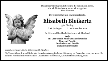 Anzeige von Elisabeth Bleikertz von Kölner Stadt-Anzeiger / Kölnische Rundschau / Express