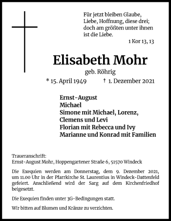Anzeige von Elisabeth Mohr von Kölner Stadt-Anzeiger / Kölnische Rundschau / Express