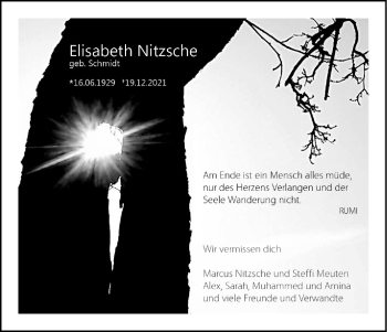 Anzeige von Elisabeth Nitzsche von Kölner Stadt-Anzeiger / Kölnische Rundschau / Express