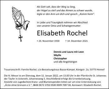 Anzeige von Elisabeth Rochel von Kölner Stadt-Anzeiger / Kölnische Rundschau / Express