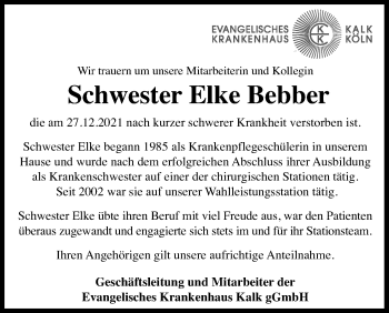Anzeige von Elke Bebber von Kölner Stadt-Anzeiger / Kölnische Rundschau / Express