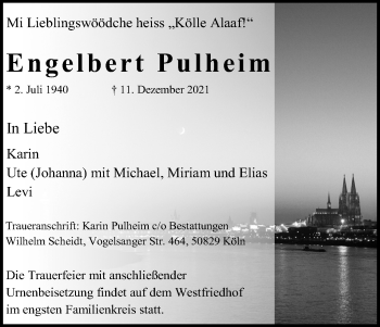 Anzeige von Engelbert Pulheim von Kölner Stadt-Anzeiger / Kölnische Rundschau / Express