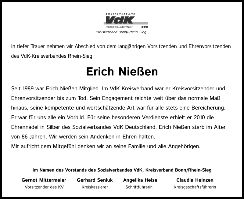  Traueranzeige für Erich Nießen vom 04.12.2021 aus Kölner Stadt-Anzeiger / Kölnische Rundschau / Express