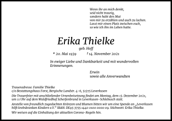 Anzeige von Erika Thielke von Kölner Stadt-Anzeiger / Kölnische Rundschau / Express