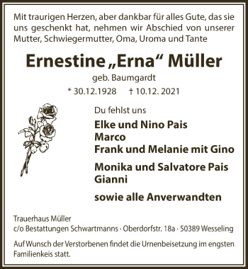 Anzeige von Ernestine Müller von  Schlossbote/Werbekurier 
