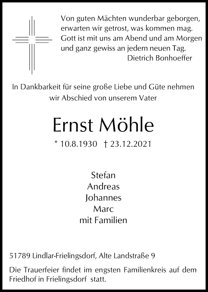 Traueranzeigen von Ernst Möhle WirTrauern