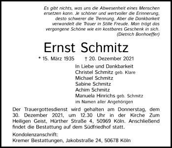 Anzeige von Ernst Schmitz von Kölner Stadt-Anzeiger / Kölnische Rundschau / Express