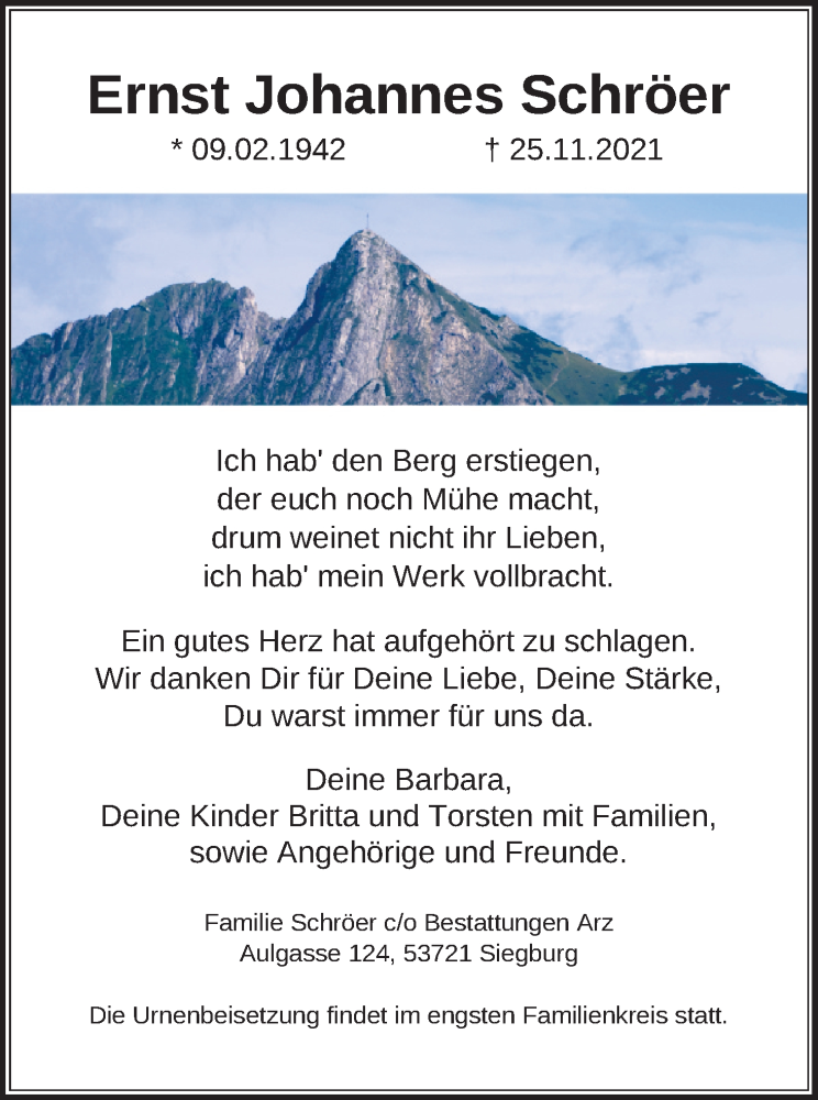  Traueranzeige für Ernst Johannes Schröer vom 11.12.2021 aus Kölner Stadt-Anzeiger / Kölnische Rundschau / Express
