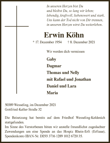 Anzeige von Erwin Köhn von  Schaufenster/Blickpunkt 