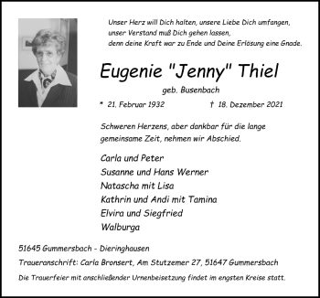 Anzeige von Eugenie Thiel von  Anzeigen Echo 