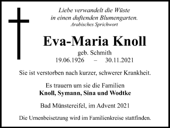 Anzeige von Eva-Maria Knoll von Kölner Stadt-Anzeiger / Kölnische Rundschau / Express