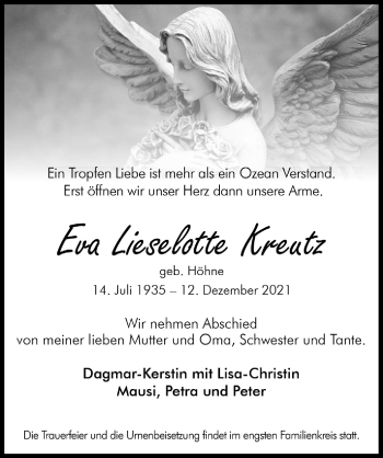 Anzeige von Eva Lieselotte Kreutz von  Bergisches Handelsblatt 