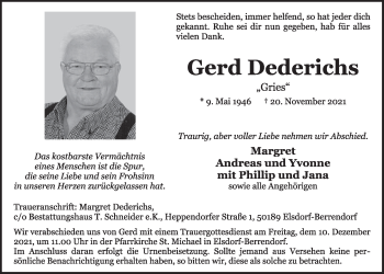 Anzeige von Gerd Dederichs von  Werbepost 