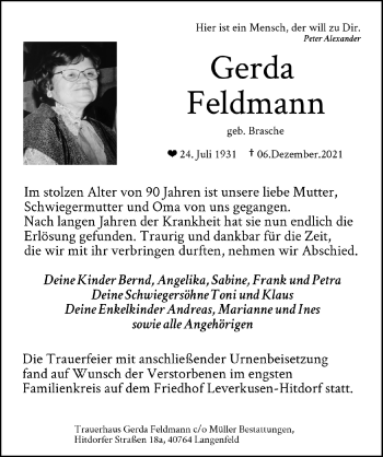 Anzeige von Gerda Feldmann von  Lokale Informationen 