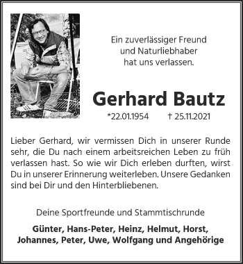 Anzeige von Gerhard Bautz von  Kölner Wochenspiegel 