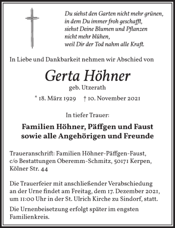 Anzeige von Gerta Höhner von  Werbepost 