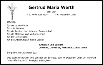 Anzeige von Gertrud Maria Werth von Kölner Stadt-Anzeiger / Kölnische Rundschau / Express