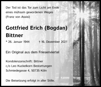 Anzeige von Gottfried Erich Bittner von Kölner Stadt-Anzeiger / Kölnische Rundschau / Express