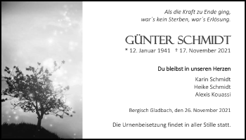 Anzeige von Günter Schmidt von  Bergisches Handelsblatt 