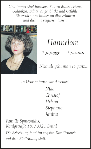 Anzeige von Hannelore  von  Schlossbote/Werbekurier 