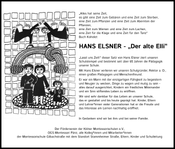 Anzeige von Hans Elsner von Kölner Stadt-Anzeiger / Kölnische Rundschau / Express
