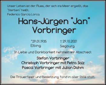 Anzeige von Hans-Jürgen Vorbringer von Kölner Stadt-Anzeiger / Kölnische Rundschau / Express