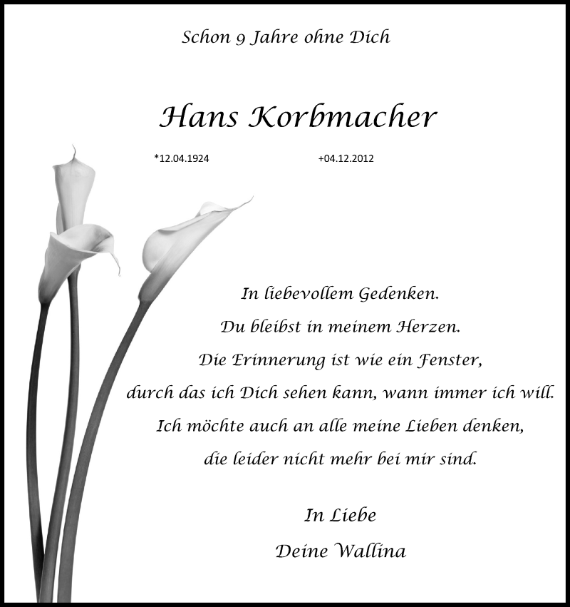  Traueranzeige für Hans Korbmacher vom 18.07.2023 aus Kölner Stadt-Anzeiger / Kölnische Rundschau / Express