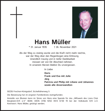 Anzeige von Hans Müller von Kölner Stadt-Anzeiger / Kölnische Rundschau / Express
