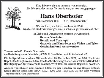 Anzeige von Hans Oberhofer von  Werbepost 