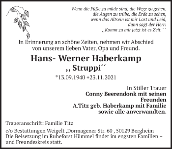 Anzeige von Hans-Werner Haberkamp von  Werbepost 
